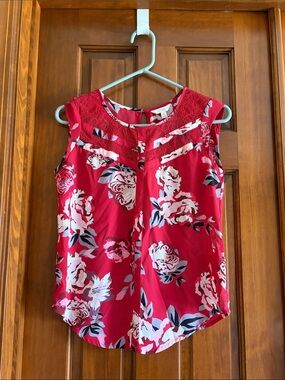 Candie's Pink Floral Lace Yoke Sleeveless Top (size XS)